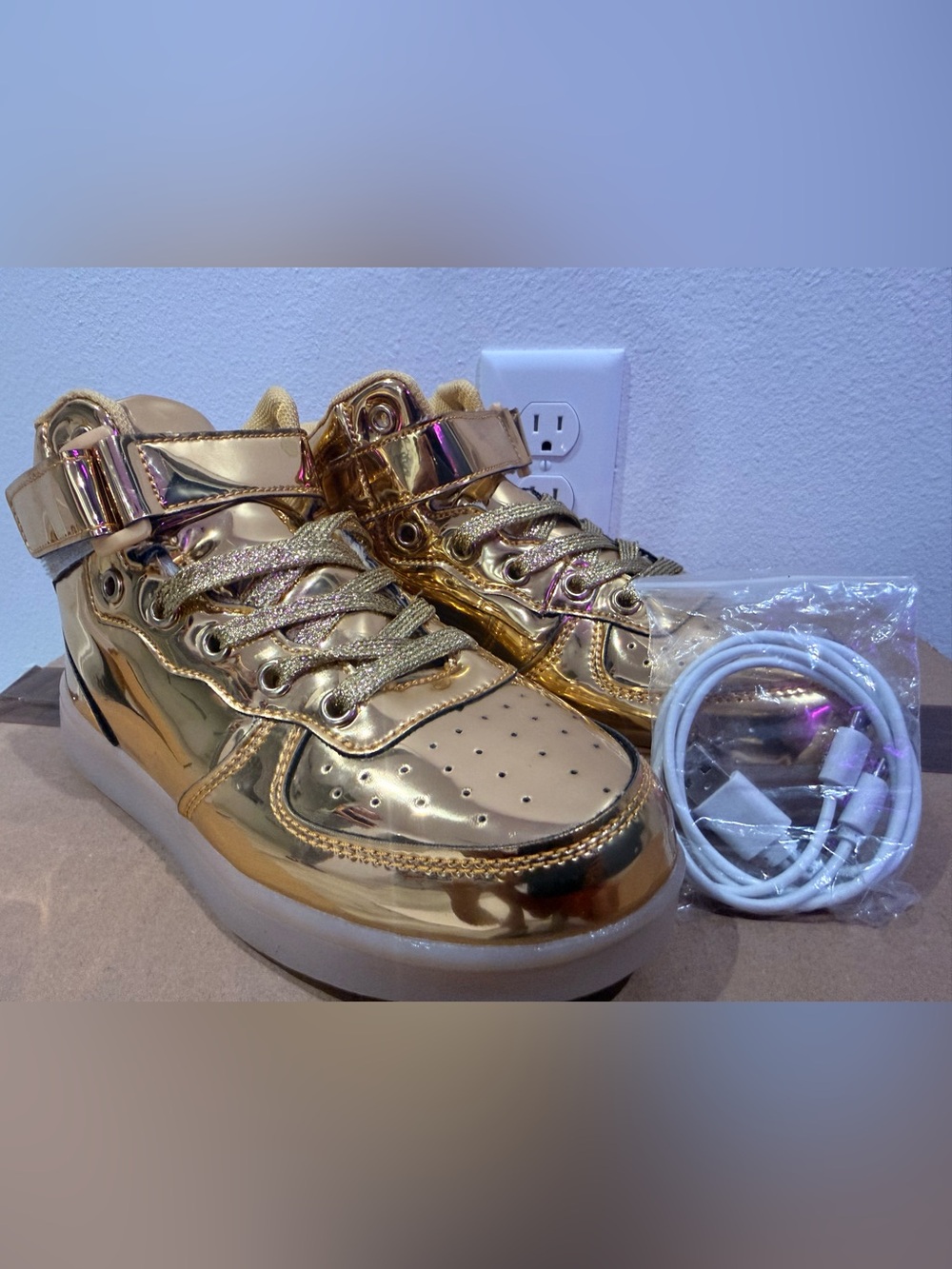 ATS LED Light Glow Metallic Gold High-Top Sneakers